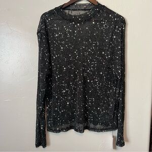 Sheer Black Starry Long Sleeve Top Plus Size 24 NWT